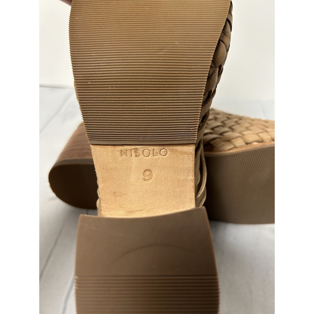 Nisolo All-Day Woven Heeled Mule SZ 9 Leather Slip-on Sandal Block Heel Almond - Picture 7 of 9